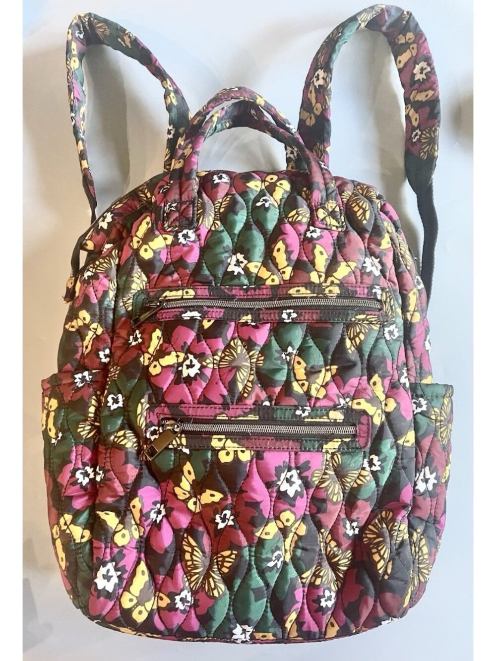 Time & Tru Womens Large Quilted Backpack Butterfly Floral Travel Laptop Tote Bag